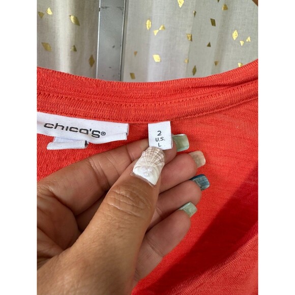 Chico's Women's V Neck Waterfall Sleeves Semi Sheer Basic Blouse Top L - Picture 6 of 6